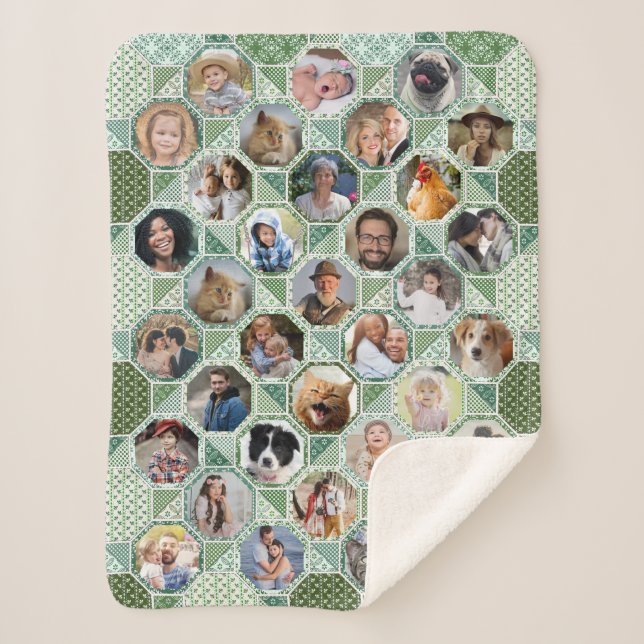 Familienfoto Collage Green Quilt Look 35 Pic Lg Sm Sherpadecke (Vorderseite)
