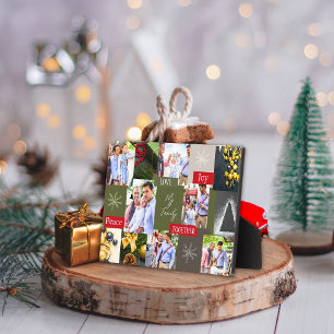 Familienfoto Collage Grid Grün und Rot Weihnachten Fotoplatte