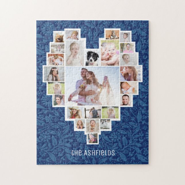 Familienfoto Collage Heart Blue Floral 25 Bilder N Puzzle (Vertikal)