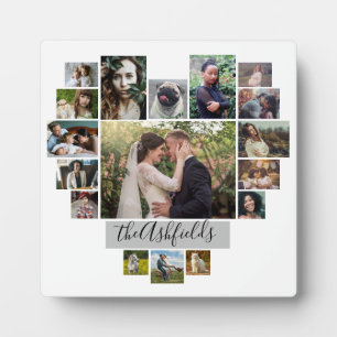 Familienfoto Collage Herz 17 Bilder Name Weiß Fotoplatte