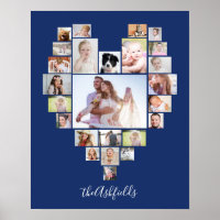 Familienfoto Collage Herz 25 Bilder Name Blau