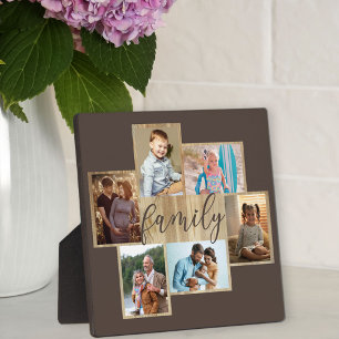 Familienfoto-Collage Holzkorn-Randbraun Fotoplatte