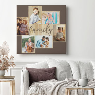Familienfoto-Collage Holzmaserung Rahmen Braune Le Leinwanddruck