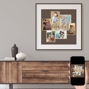 Familienfoto-Collage im Holz-Look-Rahmen Braun Poster