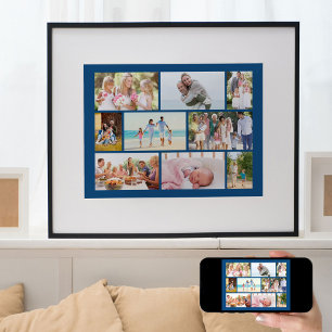 Familienfoto-Collage im Mauerwerksstil Blau Poster