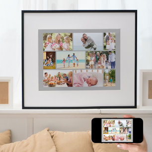 Familienfoto-Collage im Mauerwerksstil Grau Poster