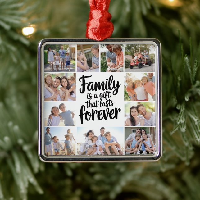 Familienfoto Collage Keepake Ornament Aus Metall (Baum)