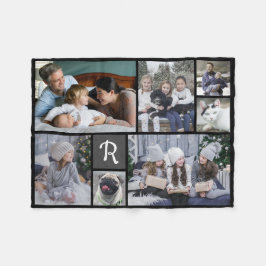 Familienfoto Collage Mit Monogramm 7 Bilder Schwar Fleecedecke