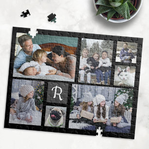 Familienfoto Collage Mit Monogramm 7 Bilder Schwar Puzzle
