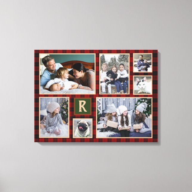 Familienfoto Collage Mit Monogramm Red Buffalo Kar Leinwanddruck (Vorderseite)