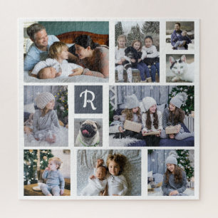 Familienfoto Collage Mit Monogramm White 10 Bilder Puzzle