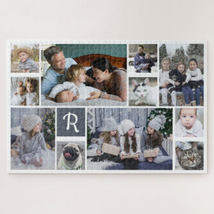 Familienfoto Collage Mit Monogramm White 11 Bilder Puzzle