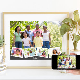 Familienfoto-Collage mit Zickzack-Fotostreifen und Poster
