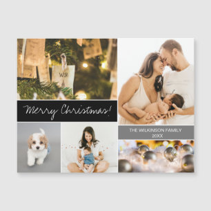 Familienfoto Collage Moderne frohe Weihnachten Magnetkarte