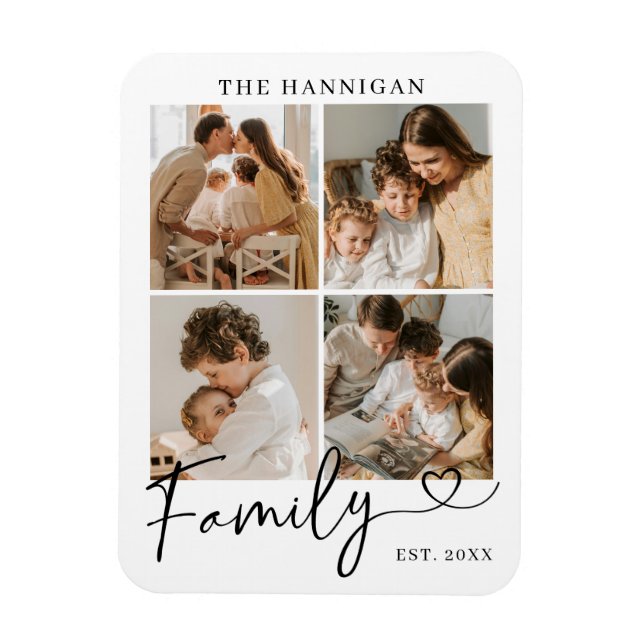 Familienfoto-Collage Moderne Herzschrift Magnet (Vertikal)