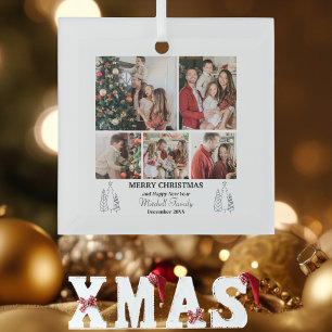 Familienfoto Collage, Moderne, Minimalistische Wei Ornament Aus Glas