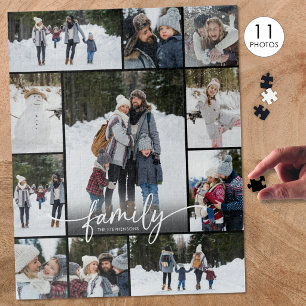 Familienfoto-Collage Moderne Schrift 11 Fotos Puzzle