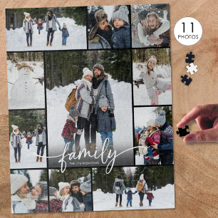 Familienfoto-Collage Moderne Schrift 11 Fotos Puzzle