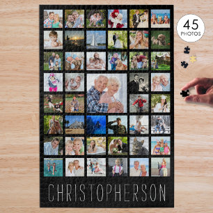 Familienfoto-Collage Name Schwarz Puzzle