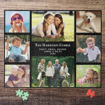 Familienfoto Collage Personalisiert Black Puzzle<br><div class="desc">Ein lustiges Foto-Collage Puzzle halten,  dass Ihre Familie schätze und genießen für Jahre. Sie können mit acht Fotos der Familie,  Ihrem Familiennamen und Ihren Vornamen und dem Jahr oder anderen benutzerdefinierten Text in Weiß auf schwarzem Hintergrund personalisieren.</div>
