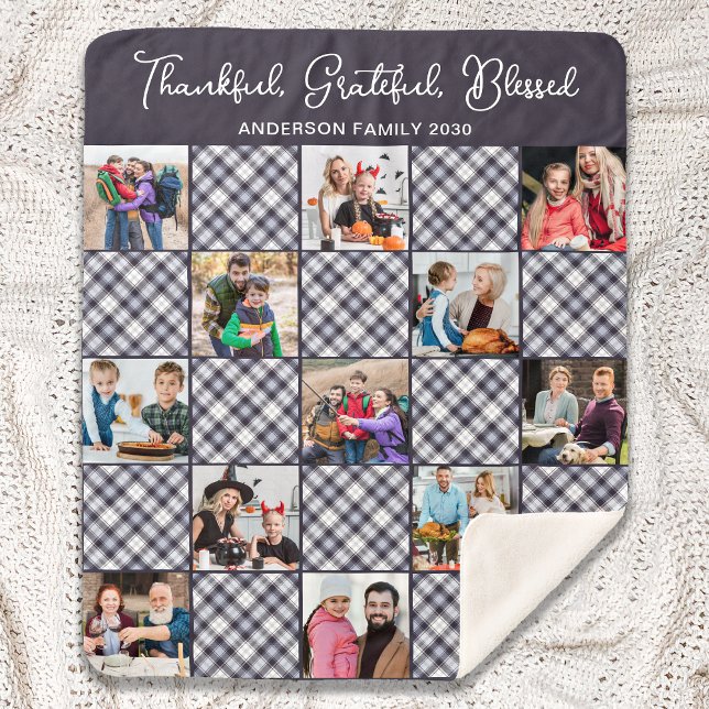 Familienfoto Collage Personalisiert Blue Gray Kari Sherpadecke (Von Creator hochgeladen)