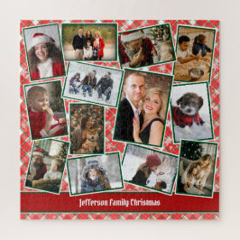 Familienfoto Collage Red Green Weihnachten Puzzle