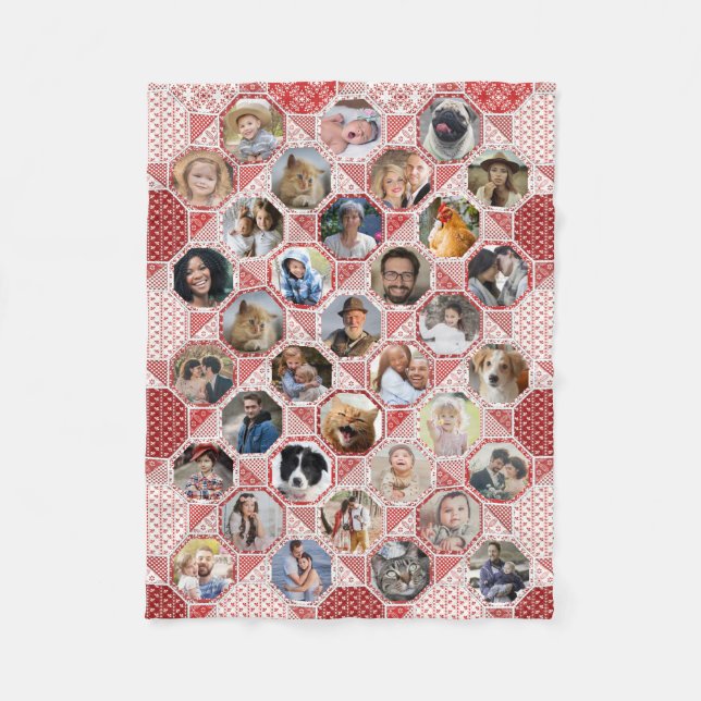 Familienfoto Collage Red Quilt Look 35 Bilder LG m Fleecedecke (Vorderseite)