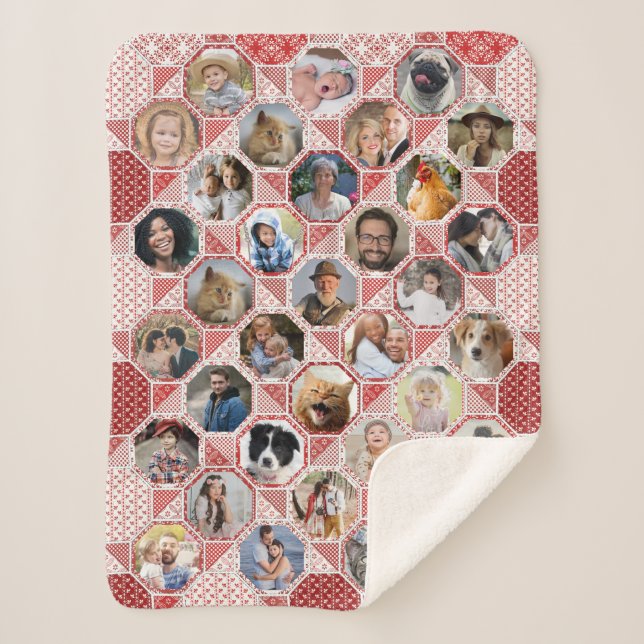 Familienfoto Collage Red Quilt Look 35 Bilder LG m Sherpadecke (Vorderseite)