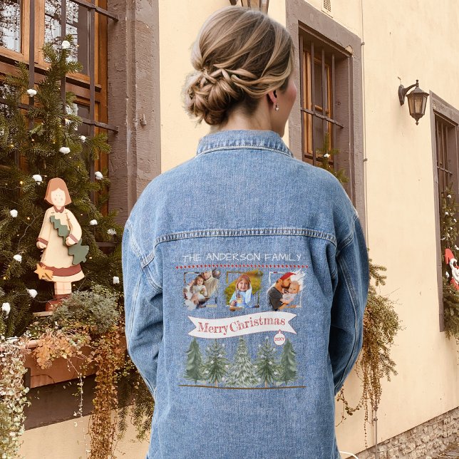 Familienfoto Collage Retro Vintag Frohe Weihnachte Jeansjacke (Von Creator hochgeladen)