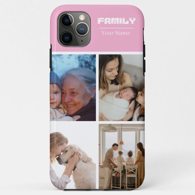 Familienfoto-Collage rosa 4 Bilder Case-Mate iPhone Hülle (Rückseite)