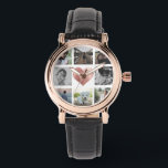 Familienfoto Collage Rose Gold Herz Keepake Chic Armbanduhr<br><div class="desc">Eine moderne,  trendige Quadrat-Foto-Collage-Uhr Instagram Familie mit einem süßen Imitat Rose Gold-Herz umgeben von Ihren Lieblingsbildern der Familie. Großartiges Beigeschenk mit all Ihren wertvollsten Erinnerungen.</div>