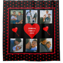 Familienfoto-Collage Rote Herzen Schwarzer Hinterg