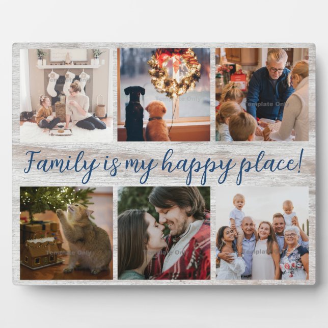 Familienfoto Collage Rustic Wood Script Fotoplatte (Vorderseite)