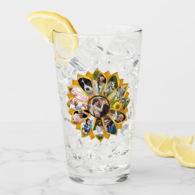 Familienfoto Collage Sonnenblume 13 Bilder leicht Glas (Vorderseite Ice)