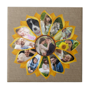 Familienfoto-Collage Sonnenblume Jute 13 Bilder Ei Fliese