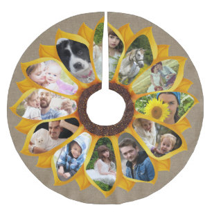Familienfoto Collage Sonnenblumen Burlap 13 Pics E Polyester Weihnachtsbaumdecke