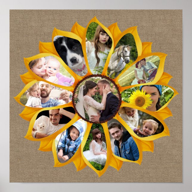 Familienfoto Collage Sonnenblumen Burlap 13 Pics E Poster (Vorne)