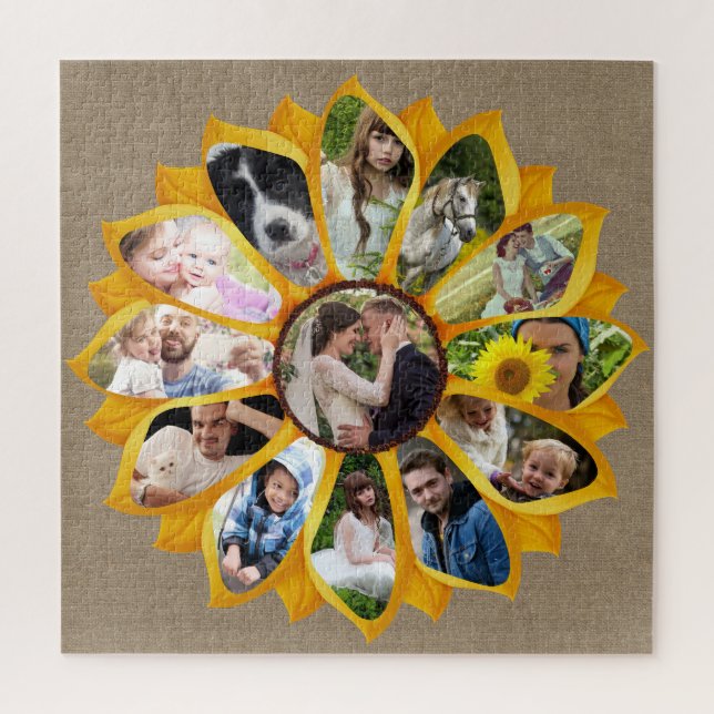 Familienfoto Collage Sonnenblumen Burlap 13 Pics E Puzzle (Vertikal)