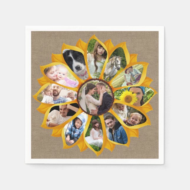 Familienfoto Collage Sonnenblumen Burlap 13 Pics E Serviette (Vorderseite)