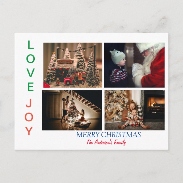 Familienfoto Collage Vier Fotos Frohe Weihnachten Postkarte (Vorderseite)