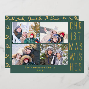 Familienfoto-Collage Waldgrün Frohe Weihnachten Folien Feiertagskarte