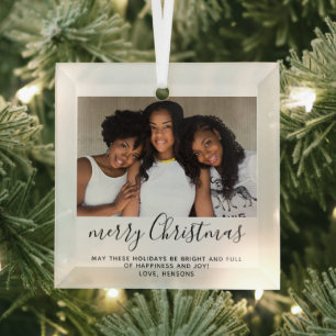 Familienfoto Einfache Minimalistische Schrift Weih Ornament Aus Glas