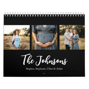 Familienfoto Elegantes Skript Schwarz Kalender