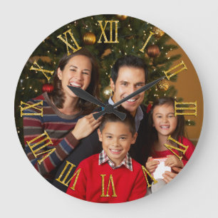 Familienfoto Faux-Gold-Glitter römische Ziffern Große Wanduhr