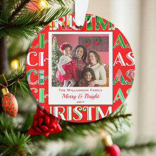 Familienfoto Festliches Retro-Rot Weihnachten Ornament
