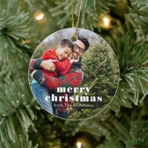 Familienfoto Frohe Weihnachten Keramik Ornament
