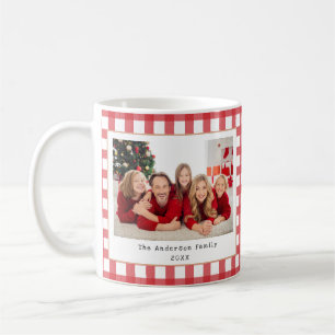 Familienfoto Frohe Weihnachten Rot Gingham Benutze Kaffeetasse