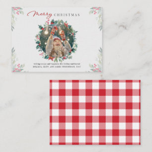 Familienfoto Frohe Weihnachten Rote Beeren Karo Mitteilungskarte