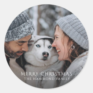 Familienfoto Frohe Weihnachten Runder Aufkleber
