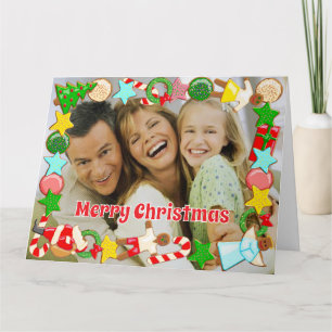 Familienfoto Frohe Weihnachten Zuckerplätzchen Rah Karte